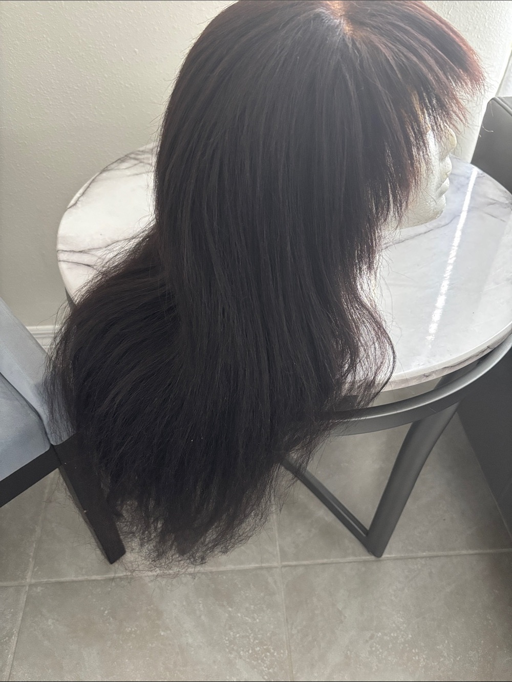 Long human hair Wig with Light Bangs - Classic Silhouette